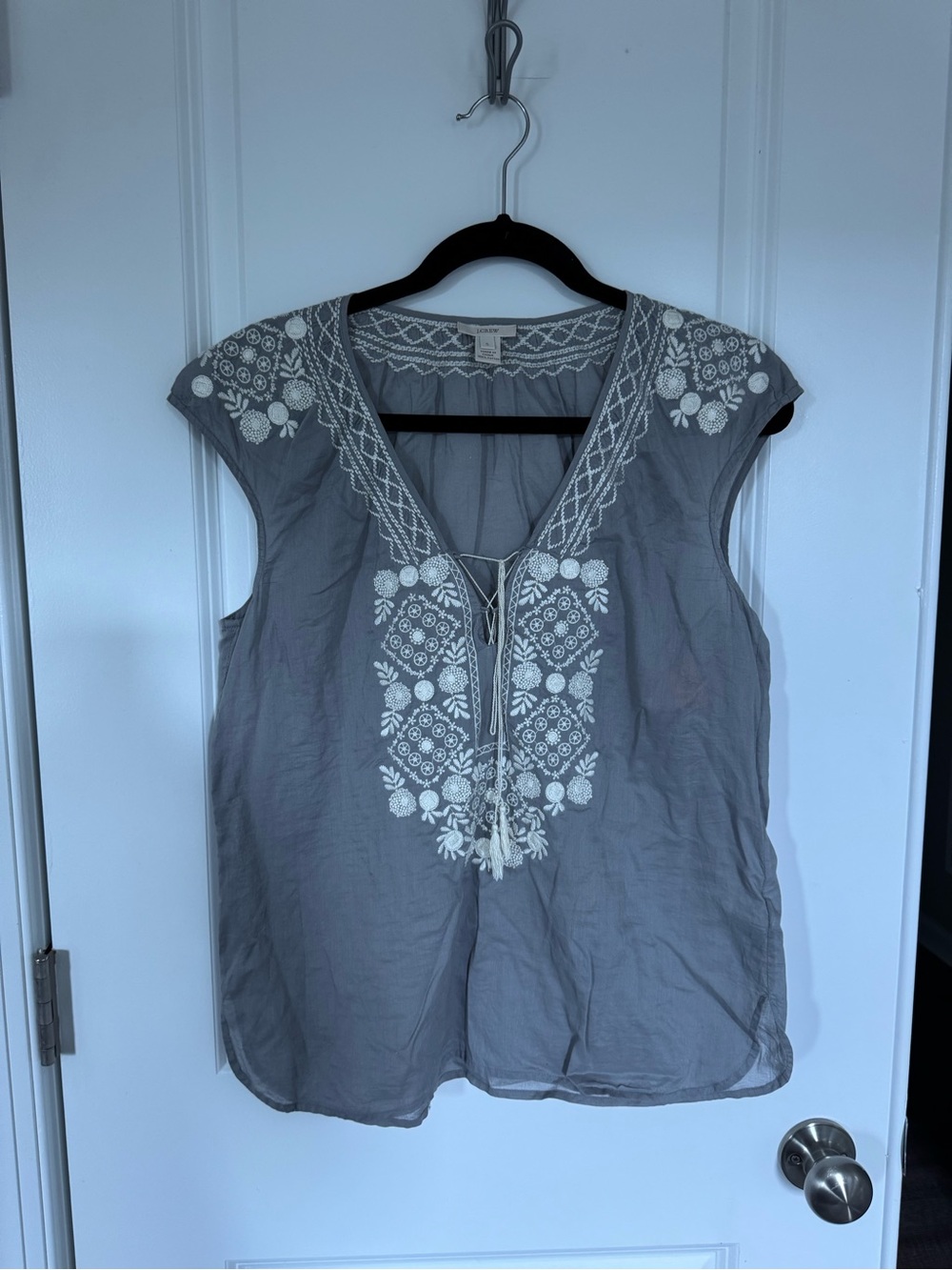 J.Crew Linen Boho Fairy Milkmaid Cottage Embroidered Top Size M